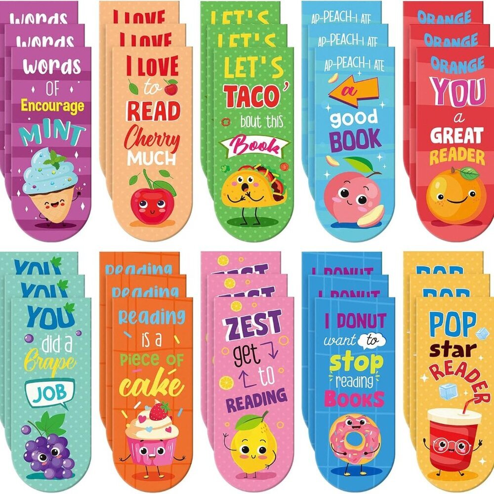30 Pieces Assorted Scented Magnetic Bookmarks Scratch and Cute Sniff Fruit Food